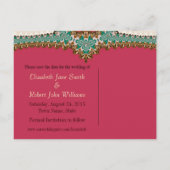 ティール(緑がかった色)レースのよう金ゴールドピンク日ユニーク付ポストカードの保存 案内ポストカード (裏面)