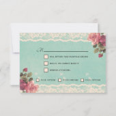 ティール(緑がかった色)レースアリスinワンダーランドウェディングRSVPカード 出欠カード (裏面)