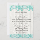 ティール（緑がかった色）レースアンドウッド素朴結婚式招待状 招待状 (正面)