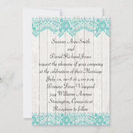 ティール（緑がかった色）レースアンドウッド素朴結婚式招待状 招待状