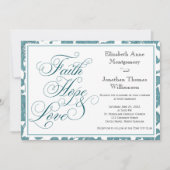 ティール(緑がかった色)レースフェイスホープ&ラブ結婚式招待状 招待状 (正面)