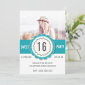 ティール(緑がかった色)レースフォトスイート16バースデーパーティー招待状 招待状 (スタンド正面)