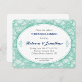 ティール(緑がかった色)レースヴィンテージリハーサルディナー 招待状 (正面/裏面)