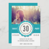ティール（緑がかった色）レース写真30th誕生日パーティー招待状 招待状 (正面/裏面)