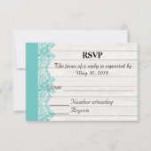 ティール（緑がかった色）レース及びウッド素朴結婚式招待状 招待状 (正面)