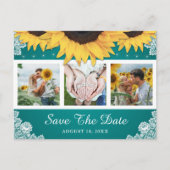 ティール(緑がかった色)レース結婚ヒマワリの写真保存日 案内ポストカード (正面)