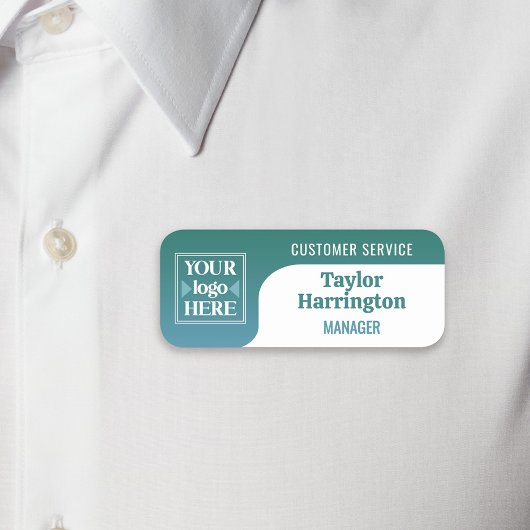 ティール(緑がかった色)ロゴを追加する社員名と役職 名札