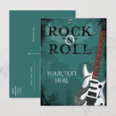 ティール（緑がかった色）ロックンロールスターバースデーパーティーイベント インビテーションポストカード (正面/裏面)