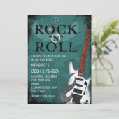 ティール(緑がかった色)ロックNロールスターバースデーパーティ招待状 招待状 (スタンド正面)