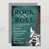 ティール(緑がかった色)ロックNロールスターバースデーパーティ招待状 招待状 (正面/裏面)