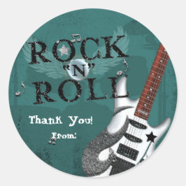 ティール（緑がかった色）ロックNロールスター誕生日パーティーイベントのお願い ラウンドシール