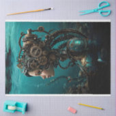 ティール(緑がかった色)ロボットスチームパンクガールウォーター世界の切り離し 薄葉紙 (クラフト)