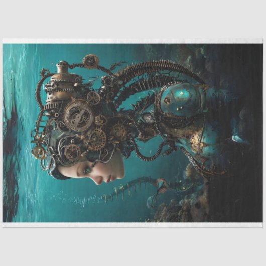 ティール(緑がかった色)ロボットスチームパンクガールウォーター世界の切り離し 薄葉紙 (正面)