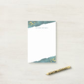 ティール(緑がかった色)ロマンスの|の水彩画および金ゴールド ポストイット (デスク上)