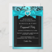 ティール（緑がかった色）ロマンチックハート婚約パーティ招待状 招待状 (正面)