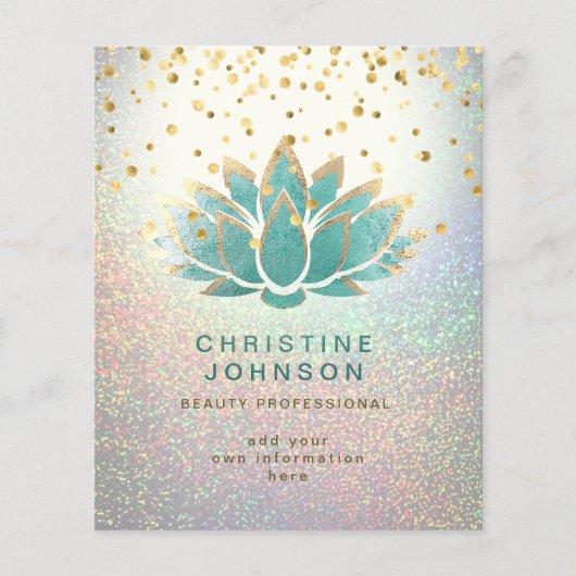 ティール(緑がかった色)ロータスフラワー美しいプロフェッショナル チラシ (正面)