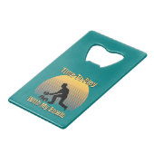 ティール（緑がかった色）ローンボウルズプレイタイム、ボトルオープナー クレジットカード栓抜き (裏面アングル)