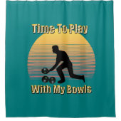 ティール（緑がかった色）ローンボウル遊び時間シャワーカーテン シャワーカーテン (正面)