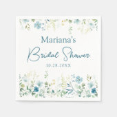 ティール（緑がかった色）ワイルドフラワーズフローラブライダルシャワー スタンダードカクテルナプキン (正面)