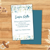 ティール（緑がかった色）ワイルドフラワーボーイ赤ちゃんシャワーおむつラッフル エンクロージャーカード