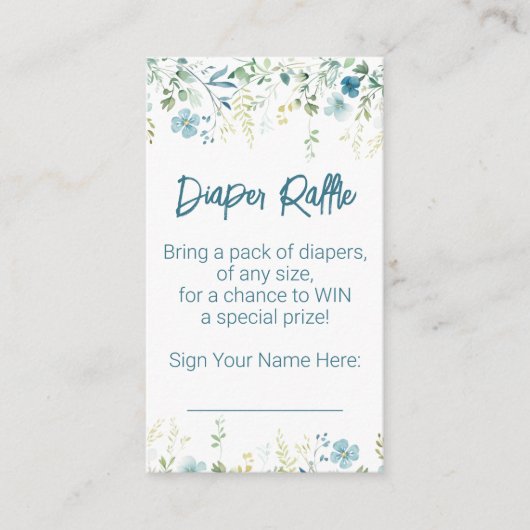 ティール（緑がかった色）ワイルドフラワーボーイ赤ちゃんシャワーおむつラッフル エンクロージャーカード (正面)