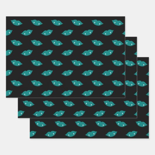 ティール（緑がかった色）ヴァンパイア唇と歯オンブラック ラッピングペーパーシート (セット)