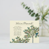 ティール（緑がかった色）ヴィンテージの鳥を移動 案内ポストカード (スタンド正面)