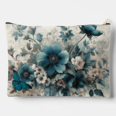 ティール（緑がかった色）ヴィンテージインスパイアフローラ化粧用パウチ アクセサリーポーチ (裏面)