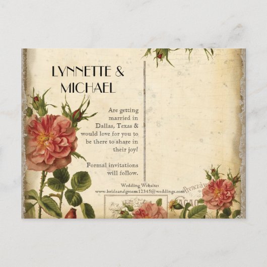 ティール(緑がかった色)ヴィンテージエッフェルタワーバラ日付カードを保存 案内ポストカード (裏面)