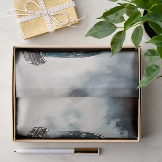 ティール(緑がかった色)ヴィンテージカーの切り離し 薄葉紙 (ギフト)