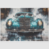 ティール（緑がかった色）ヴィンテージカーの切り離し 薄葉紙 (正面)