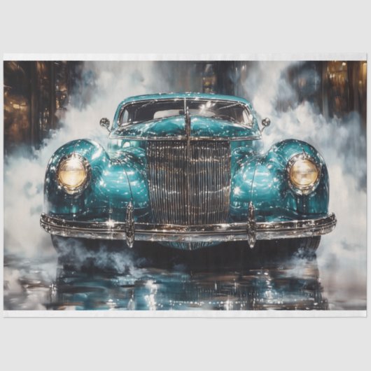 ティール（緑がかった色）ヴィンテージカーの切り離し 薄葉紙 (正面)