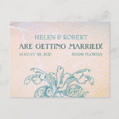 ティール（緑がかった色）ヴィンテージシーシェルスクロールビーチ日付の保存 案内ポストカード (正面)