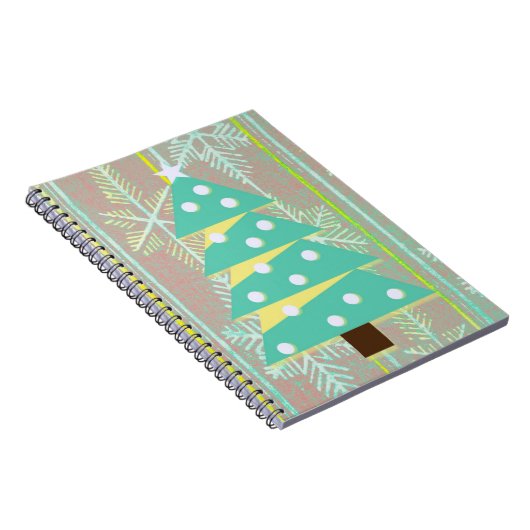 ティール(緑がかった色)ヴィンテージスタイルクリスマスツリーホリデージャーナル ノートブック (右側)