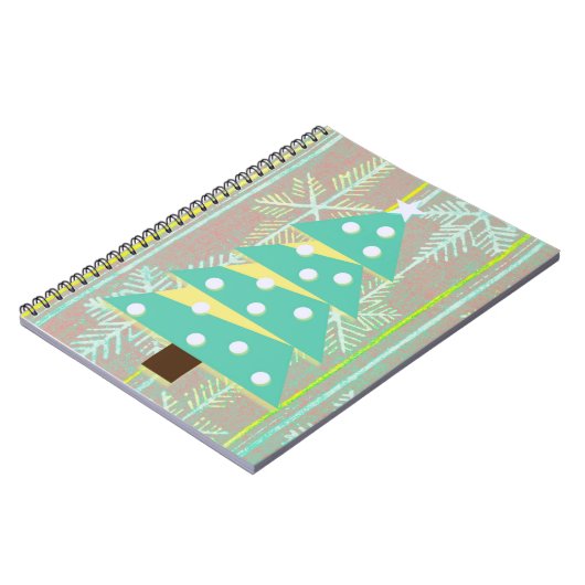 ティール（緑がかった色）ヴィンテージスタイルクリスマスツリーホリデージャーナル ノートブック (左側)