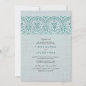ティール（緑がかった色）ヴィンテージダマスクウェディング招待状 招待状 (正面)