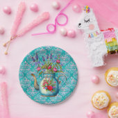 ティール(緑がかった色)ヴィンテージティーポットパーティー紙プレート ペーパープレート (パーティー)