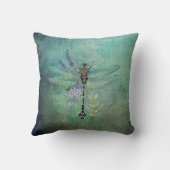 ティール(緑がかった色)ヴィンテージトンボと花 クッション (裏面)