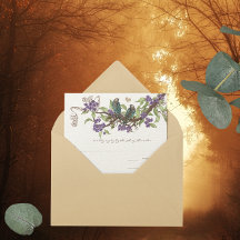 ティール（緑がかった色）ヴィンテージバードオンブランチパープルフラワーズRSVP