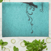 ティール（緑がかった色）ヴィンテージフランスのの飾り立て キッチンタオル (折り畳み)