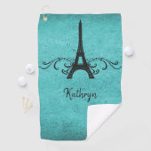 ティール（緑がかった色）ヴィンテージフランスのフローリッシュゴルフタオル ゴルフタオル (インサイチュ)