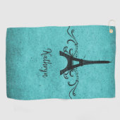 ティール（緑がかった色）ヴィンテージフランスのフローリッシュゴルフタオル ゴルフタオル (横)