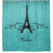 ティール（緑がかった色）ヴィンテージフランスのフローリッシュシャワーカーテン シャワーカーテン (正面)