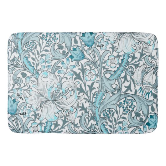 ティール（緑がかった色）ヴィンテージフローラアートノヴォー バスマット (正面)
