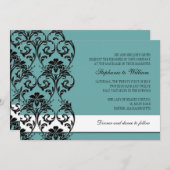 ティール（緑がかった色）ヴィンテージフローラスワール結婚式招待状 招待状 (正面/裏面)
