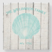 ティール（緑がかった色）ヴィンテージホタテ貝殻石コースター ストーンコースター (正面)