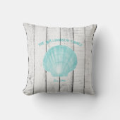 ティール（緑がかった色）ヴィンテージホタテ貝装飾用クッション クッション (正面)