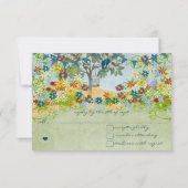 ティール（緑がかった色）ヴィンテージラブバードフラワースワールウェディングRSVP 出欠カード (裏面)