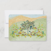 ティール（緑がかった色）ヴィンテージラブバードフラワースワールウェディングRSVP 出欠カード (裏面)