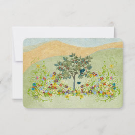 ティール（緑がかった色）ヴィンテージラブバードフラワースワールウェディングRSVP 出欠カード